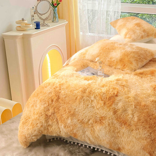 Lenjerie Cocolino Fluffy cu Ciucuri Super Pufoasa, 6 Piese, Galben Multicolor, JOJO Home - imagine 4