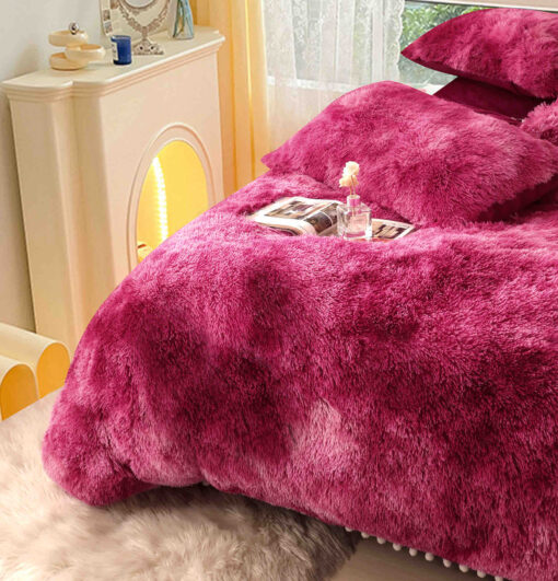 Lenjerie Cocolino Fluffy cu Ciucuri Super Pufoasa, 6 Piese, Grena Multicolor, JOJO Home - imagine 2