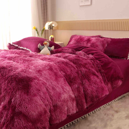 Lenjerie Cocolino Fluffy cu Ciucuri Super Pufoasa, 6 Piese, Grena Multicolor, JOJO Home - imagine 3
