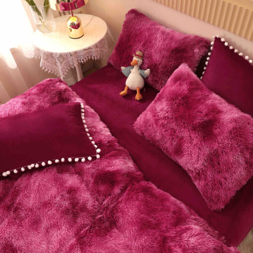 Lenjerie Cocolino Fluffy cu Ciucuri Super Pufoasa, 6 Piese, Grena Multicolor, JOJO Home - imagine 4