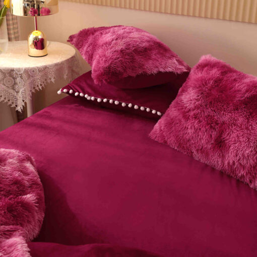 Lenjerie Cocolino Fluffy cu Ciucuri Super Pufoasa, 6 Piese, Grena Multicolor, JOJO Home - imagine 5