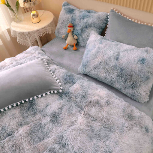 Lenjerie Cocolino Fluffy cu Ciucuri Super Pufoasa, 6 Piese, Gri Multicolor, JOJO Home - imagine 2