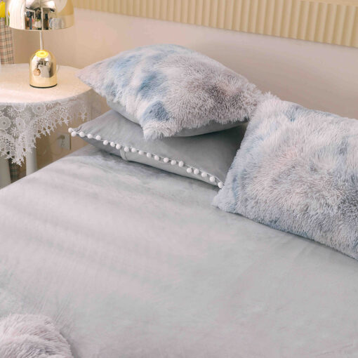 Lenjerie Cocolino Fluffy cu Ciucuri Super Pufoasa, 6 Piese, Gri Multicolor, JOJO Home - imagine 5