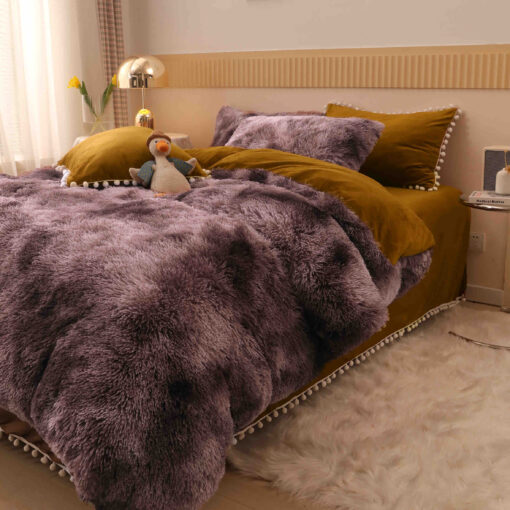 Lenjerie Cocolino Fluffy cu Ciucuri Super Pufoasa, 6 Piese, Maro-Cream Multicolor, JOJO Home - imagine 2