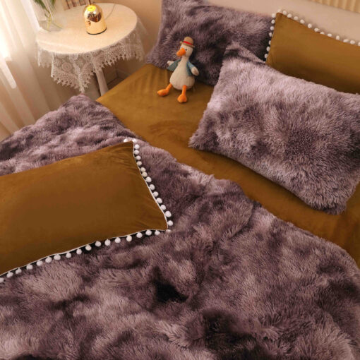 Lenjerie Cocolino Fluffy cu Ciucuri Super Pufoasa, 6 Piese, Maro-Cream Multicolor, JOJO Home - imagine 3