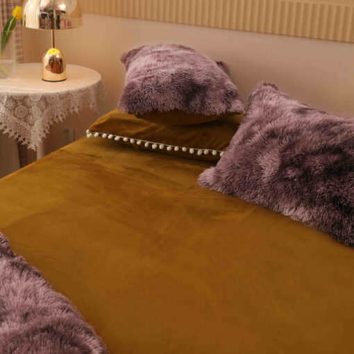 Lenjerie Cocolino Fluffy cu Ciucuri Super Pufoasa, 6 Piese, Maro-Cream Multicolor, JOJO Home - imagine 4