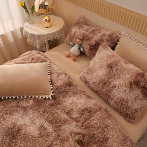 Lenjerie Cocolino Fluffy cu Ciucuri Super Pufoasa, 6 Piese, Maro, JOJO Home - imagine 2