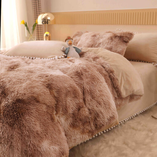 Lenjerie Cocolino Fluffy cu Ciucuri Super Pufoasa, 6 Piese, Maro, JOJO Home - imagine 4