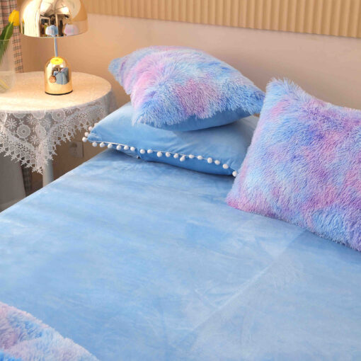Lenjerie Cocolino Fluffy cu Ciucuri Super Pufoasa, 6 Piese, Bleu Multicolor, JOJO Home - imagine 4