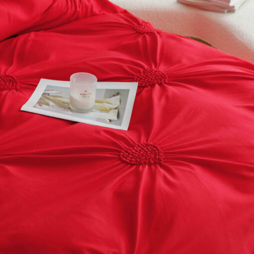 Lenjerie pat dublu, BUMBAC Soft Touch, 6 piese, cu INIMI BRODATE, JOJO Home, Rosu - imagine 8