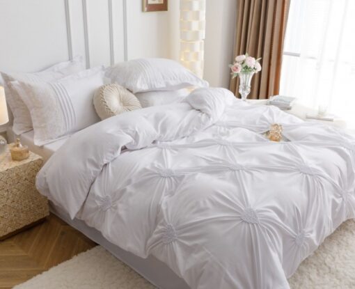 Lenjerie pat dublu, BUMBAC Soft Touch, 6 piese, cu INIMI BRODATE, JOJO Home, Alb - imagine 2