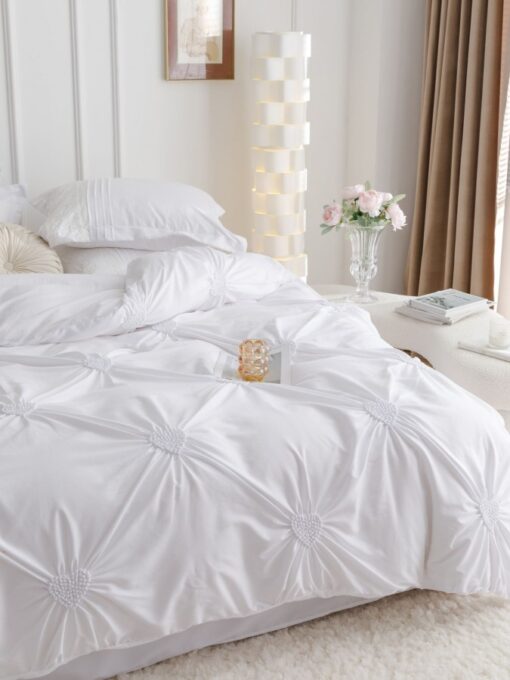 Lenjerie pat dublu, BUMBAC Soft Touch, 6 piese, cu INIMI BRODATE, JOJO Home, Alb - imagine 3