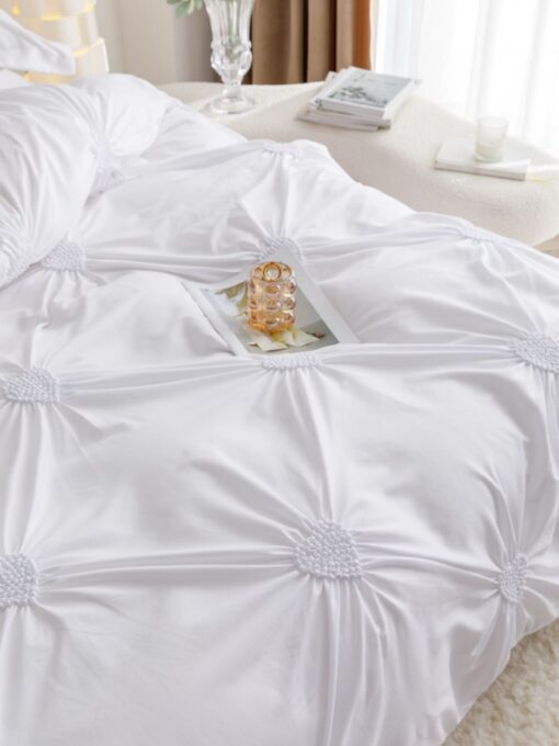 Lenjerie pat dublu, BUMBAC Soft Touch, 6 piese, cu INIMI BRODATE, JOJO Home, Alb - imagine 6