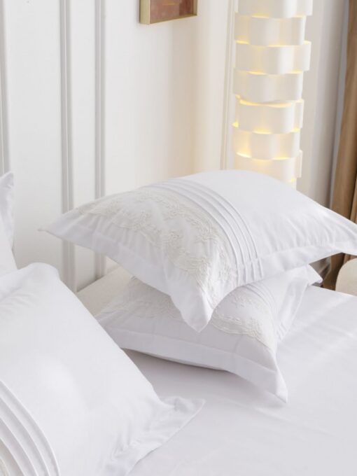 Lenjerie pat dublu, BUMBAC Soft Touch, 6 piese, cu INIMI BRODATE, JOJO Home, Alb - imagine 7
