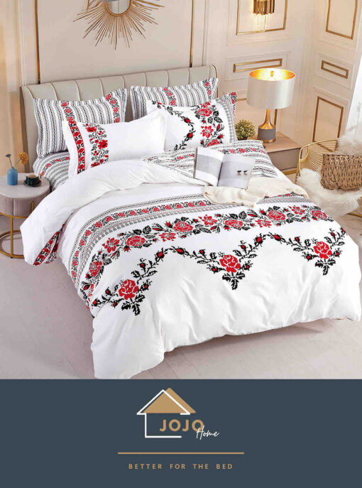 Lenjerie de pat Finet 4 piese, 1 Persoana,Motive Traditionale,JOJO Home