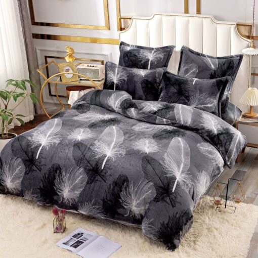 Set Lenjerie Pufoasa Cocolino, 6 Piese, Pat 2 Persoane,Pene/Gri,JOJO Home