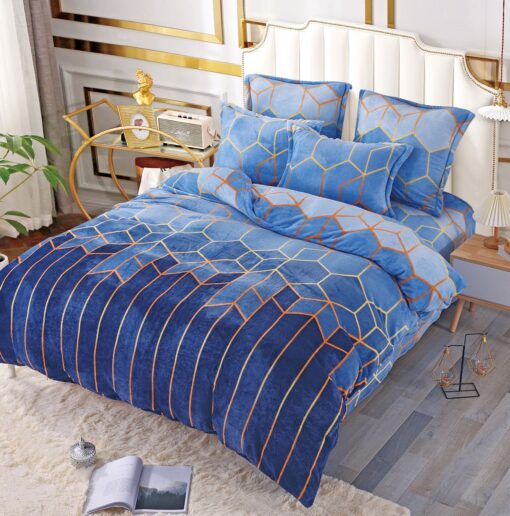 Set Lenjerie Pufoasa Cocolino, 6 Piese, Pat 2 Persoane,Albastru,JOJO Home