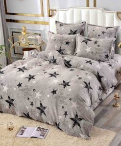 Set Lenjerie Pufoasa Cocolino, 6 Piese, Pat 2 Persoane,Stele,Gri,JOJO Home