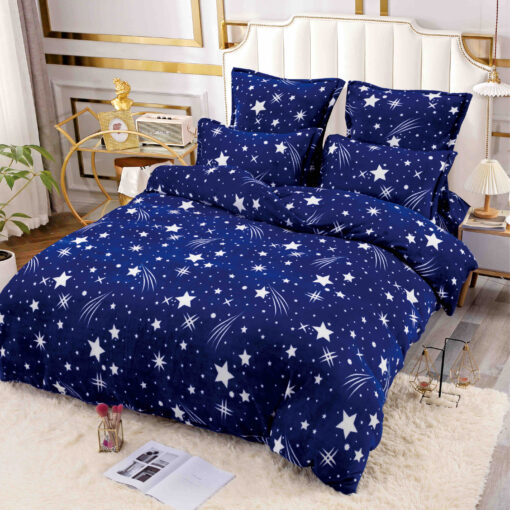 Set Lenjerie Pufoasa Cocolino, 6 Piese, Pat 2 Persoane,Stele Albe,JOJO Home