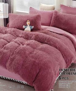 Lenjerie Cocolino Fluffy cu Ciucuri Super Pufoasa, 6 Piese, Roz Inchis, JOJO Home