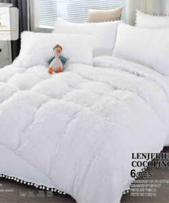 Lenjerie Cocolino Fluffy cu Ciucuri Super Pufoasa, 6 Piese, Alb, JOJO Home
