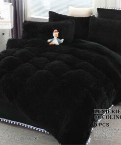 Lenjerie Cocolino Fluffy cu Ciucuri Super Pufoasa, 6 Piese, Negru, JOJO Home