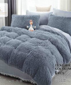 Lenjerie Cocolino Fluffy cu Ciucuri Super Pufoasa, 6 Piese, Gri, JOJO Home