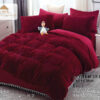 Lenjerie Cocolino Fluffy cu Ciucuri Super Pufoasa, 6 Piese, Grena, JOJO Home