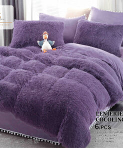 Lenjerie Cocolino Fluffy cu Ciucuri Super Pufoasa, 6 Piese, Mov, JOJO Home