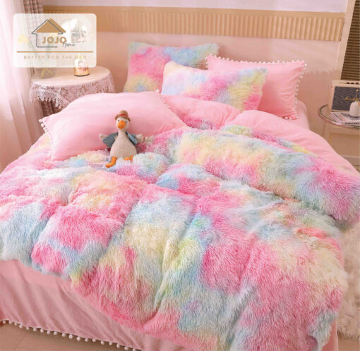 Lenjerie Cocolino Fluffy cu Ciucuri Super Pufoasa, 6 Piese, Multicolor, JOJO Home