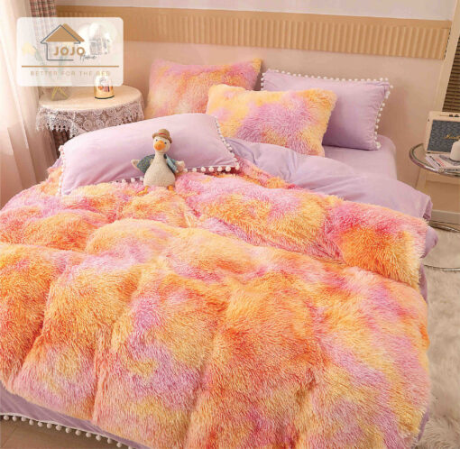 Lenjerie Cocolino Fluffy cu Ciucuri Super Pufoasa, 6 Piese, Portocaliu Multicolor, JOJO Home