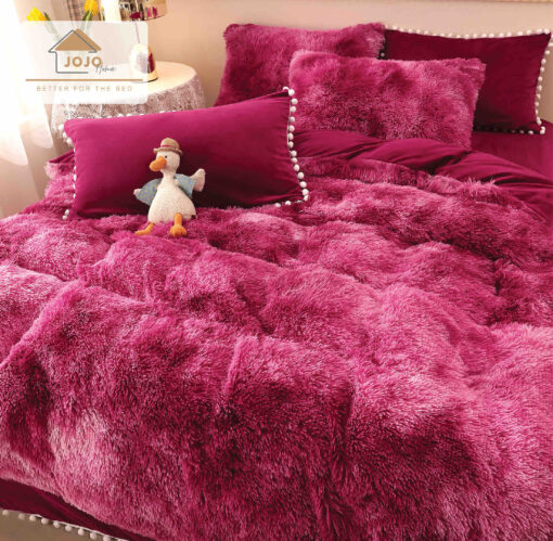 Lenjerie Cocolino Fluffy cu Ciucuri Super Pufoasa, 6 Piese, Grena Multicolor, JOJO Home
