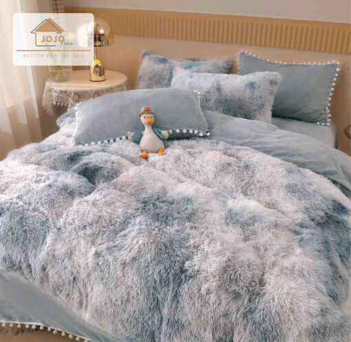 Lenjerie Cocolino Fluffy cu Ciucuri Super Pufoasa, 6 Piese, Gri Multicolor, JOJO Home