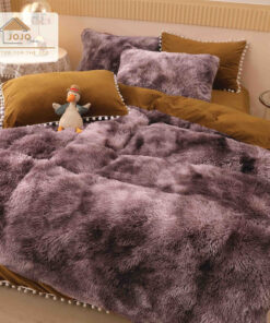 Lenjerie Cocolino Fluffy cu Ciucuri Super Pufoasa, 6 Piese, Maro-Cream Multicolor, JOJO Home