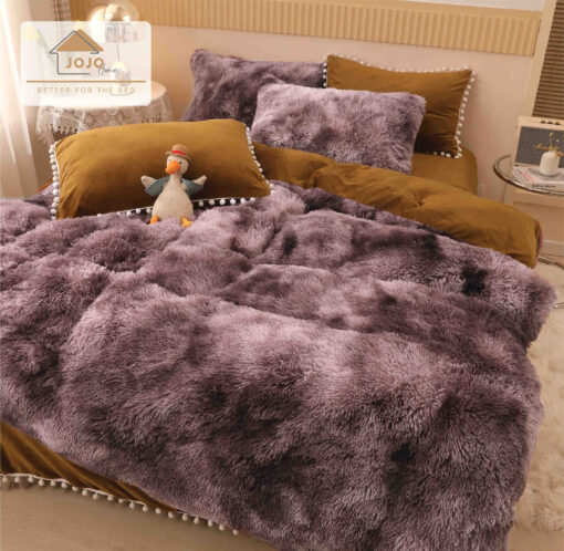 Lenjerie Cocolino Fluffy cu Ciucuri Super Pufoasa, 6 Piese, Maro-Cream Multicolor, JOJO Home