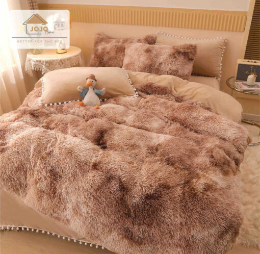 Lenjerie Cocolino Fluffy cu Ciucuri Super Pufoasa, 6 Piese, Maro, JOJO Home