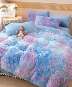 Lenjerie Cocolino Fluffy cu Ciucuri Super Pufoasa, 6 Piese, Bleu Multicolor, JOJO Home