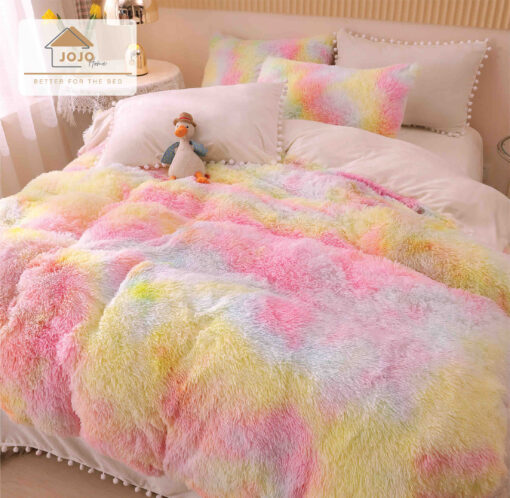 Lenjerie Cocolino Fluffy cu Ciucuri Super Pufoasa, 6 Piese, Roz Multicolor, JOJO Home