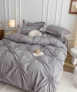 Lenjerie pat dublu, BUMBAC Soft Touch, 6 piese, cu INIMI BRODATE, JOJO Home, Gri