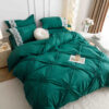 Lenjerie pat dublu, BUMBAC Soft Touch, 6 piese, cu INIMI BRODATE, JOJO Home, Verde