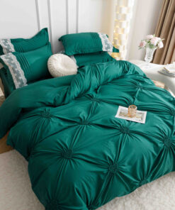 Lenjerie pat dublu, BUMBAC Soft Touch, 6 piese, cu INIMI BRODATE, JOJO Home, Verde