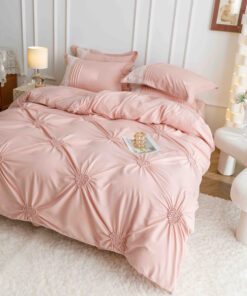 Lenjerie pat dublu, BUMBAC Soft Touch, 6 piese, cu INIMI BRODATE, JOJO Home, Roz Pudra