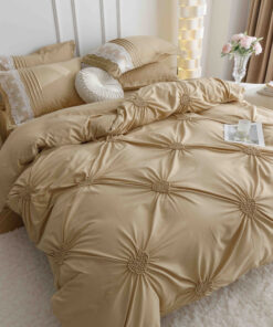 Lenjerie pat dublu, BUMBAC Soft Touch, 6 piese, cu INIMI BRODATE, JOJO Home, Bej