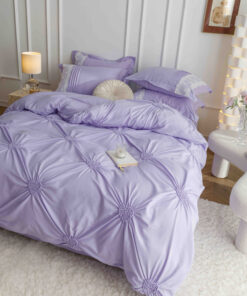 Lenjerie pat dublu, BUMBAC Soft Touch, 6 piese, cu INIMI BRODATE, JOJO Home, Lila