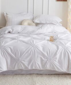 Lenjerie pat dublu, BUMBAC Soft Touch, 6 piese, cu INIMI BRODATE, JOJO Home, Alb