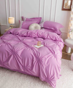 Lenjerie pat dublu, BUMBAC Soft Touch, 6 piese, cu INIMI BRODATE, JOJO Home, Mov