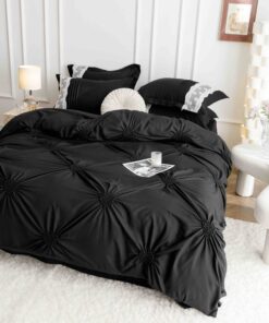 Lenjerie pat dublu, BUMBAC Soft Touch, 6 piese, cu INIMI BRODATE, JOJO Home, Negru