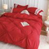 Lenjerie pat dublu, BUMBAC Soft Touch, 6 piese, cu INIMI BRODATE, JOJO Home, Rosu