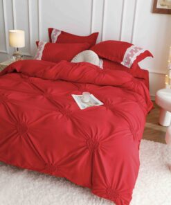 Lenjerie pat dublu, BUMBAC Soft Touch, 6 piese, cu INIMI BRODATE, JOJO Home, Rosu