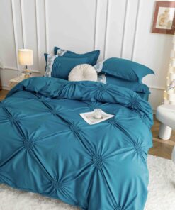 Lenjerie pat dublu, BUMBAC Soft Touch, 6 piese, cu INIMI BRODATE, JOJO Home, Turcoaz